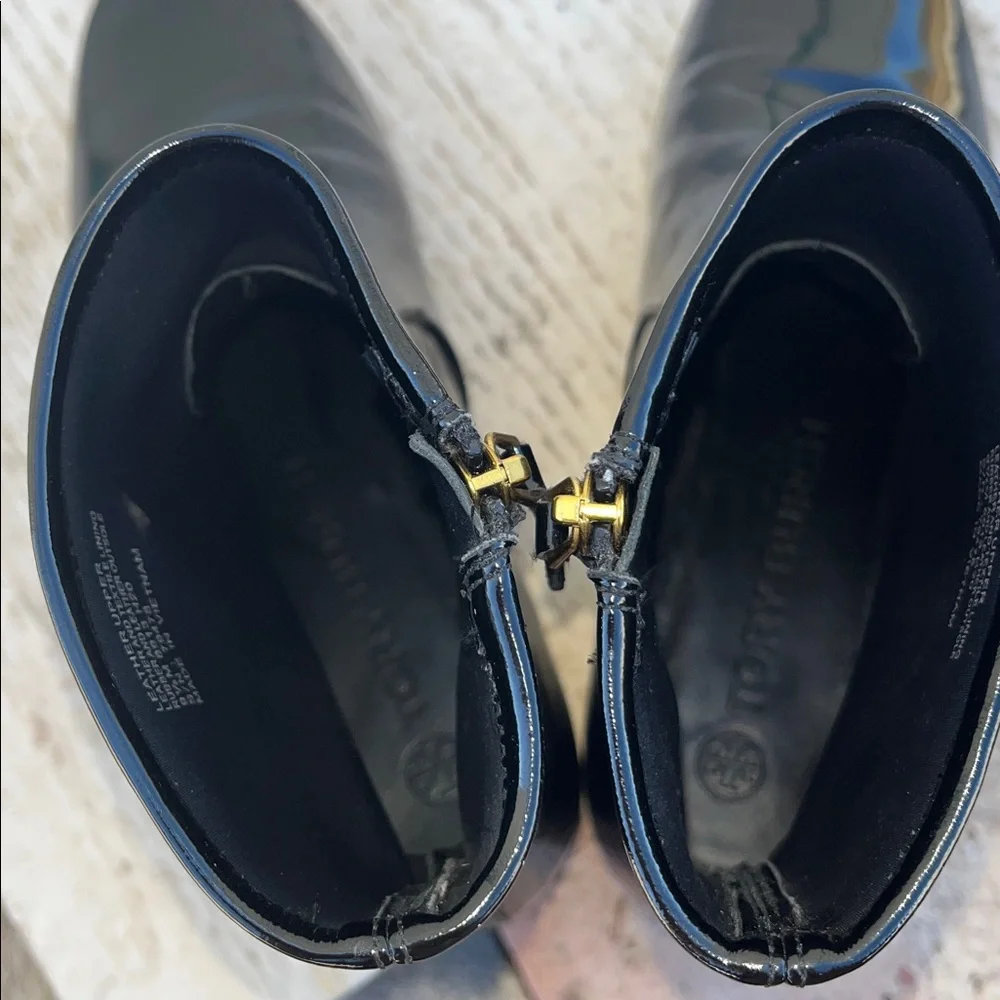 Tory Burch Black Patent Leather Ankle Boots Heels Size 9.5 $398